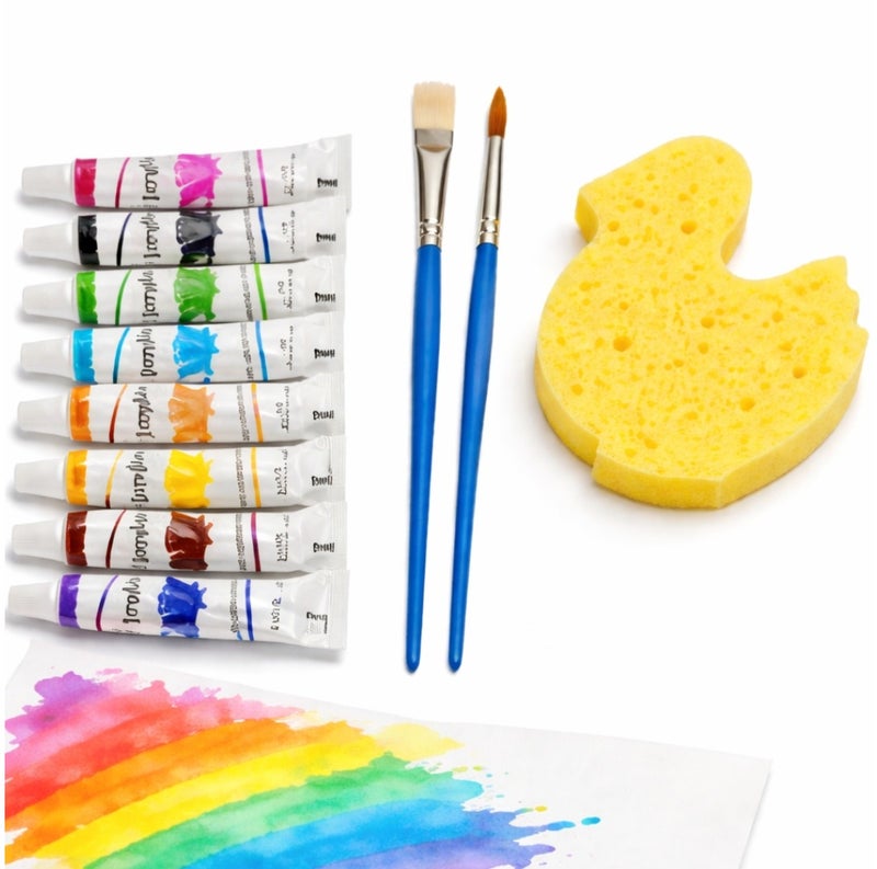 لوكاداه مجموعة ألوان أكريليك - 12 لونًا متعدد الألوان، أنابيب ألوان غير سامة مع لوحة ألوان واحدة وفرشتين، مجموعة فنية مثالية للفنانين والمبتدئين ومشاريع الحرف اليدوية واللوحات القماشية والرسم ورسم الملصقات - Image 1